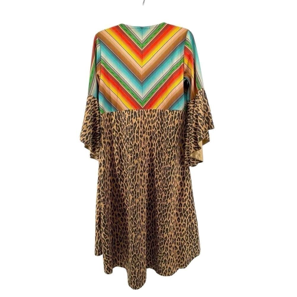 Fashion Express Women’s Chevron Leopard Print Flare Sleeve Duster Jacket Small - Picture 3 of 17